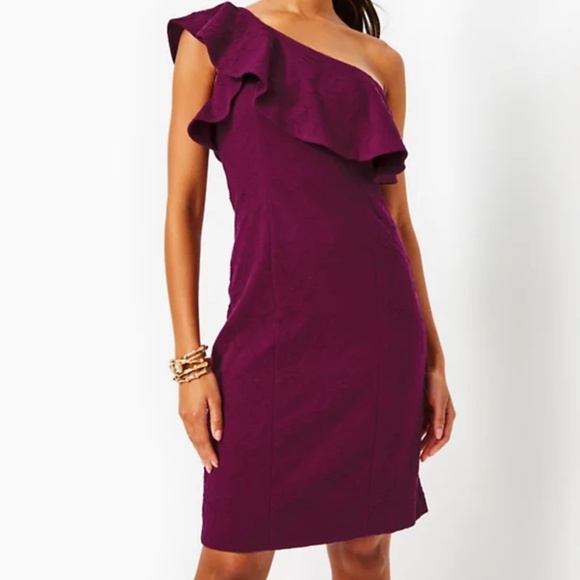 NWT Lilly Pulitzer Bordeaux One-Shoulder Dress in Amarena Cherry size 12 - Picture 1 of 8
